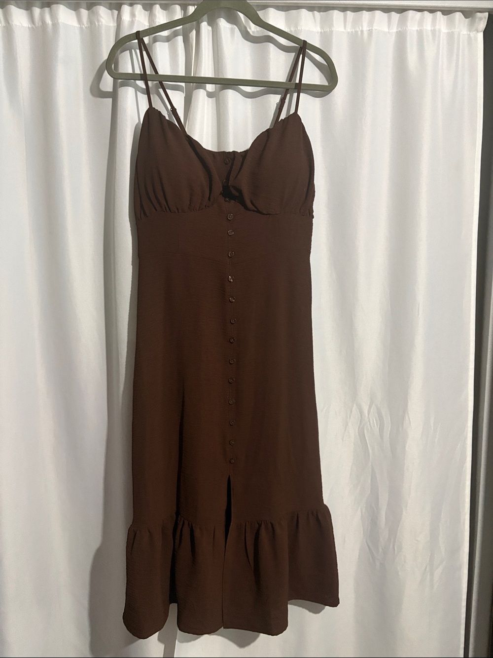 No Boundaries Brown Spaghetti-Strap Midi Dress
